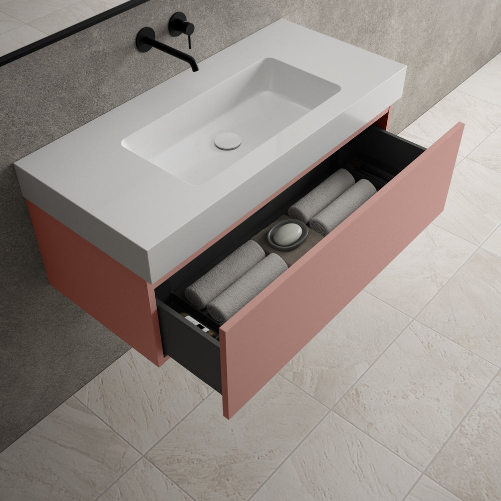Raffinata One Drawer Vanity Unit With Beyondstone BLOC Basin - Matt Pink 1000mm