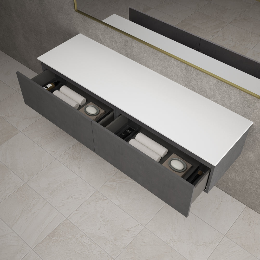 Raffinata Two Drawer Countertop Vanity Unit - Dark Concrete 1600mm