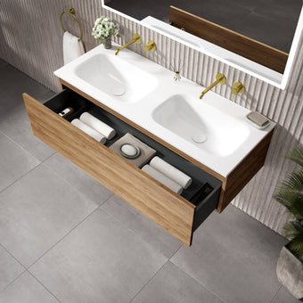 Raffinata One Drawer Vanity Unit With Beyondstone Double Basin - Oak 1200mm
