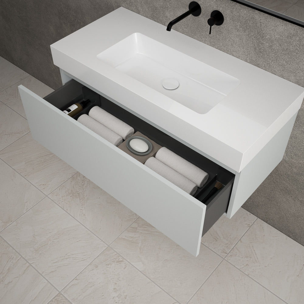 Raffinata One Drawer Vanity Unit With Beyondstone BLOC Basin - Matt Dove 1000mm