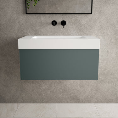 Raffinata One Drawer Vanity Unit With Beyondstone BLOC Basin - Matt Dark Green 800mm