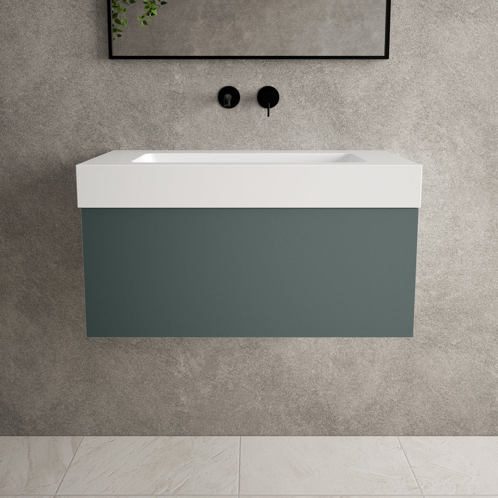 Raffinata One Drawer Vanity Unit With Beyondstone BLOC Basin - Matt Dark Green 800mm