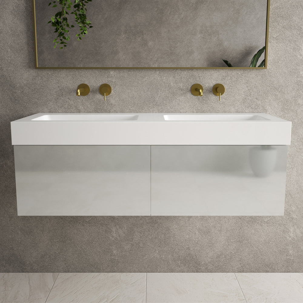 Raffinata Two Drawer Vanity Unit  With Beyondstone BLOC Double Basin - Gloss Dove 1200mm image