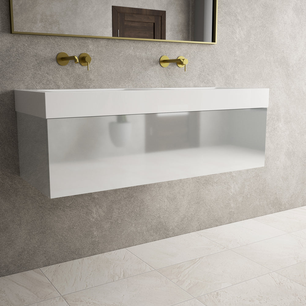 Raffinata One Drawer Vanity Unit With Beyondstone Double BLOC Basin - Gloss Dove 1200mm