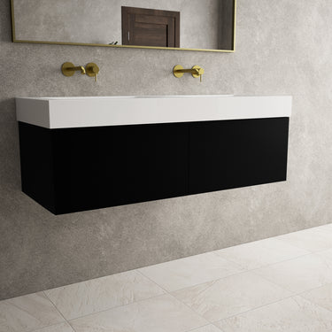 Raffinata Two Drawer Vanity Unit  With Beyondstone BLOC Double Basin - Matt Black 1200mm