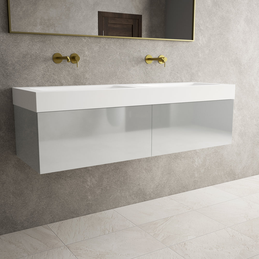 Raffinata Two Drawer Vanity Unit With Beyondstone BLOC Double Basin - Gloss Dove 1400mm