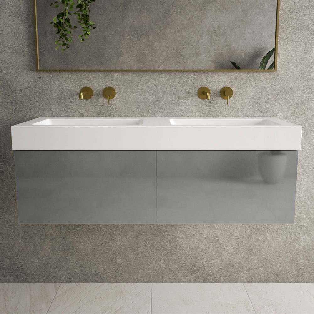 Raffinata Two Drawer Vanity Unit  With Beyondstone BLOC Double Basin - Gloss Dust 1200mm image