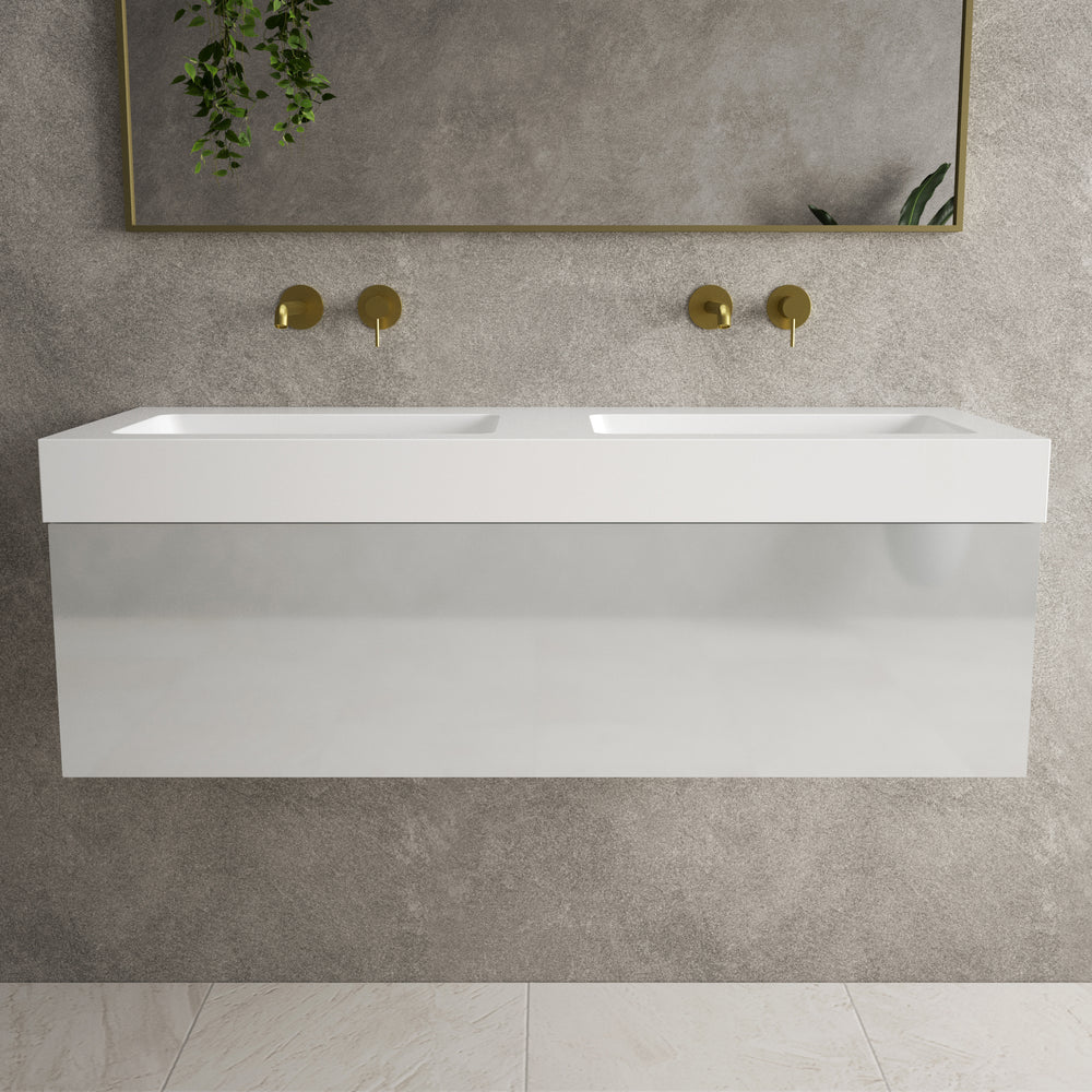 Raffinata One Drawer Vanity Unit With Beyondstone Double BLOC Basin - Gloss Dove 1200mm