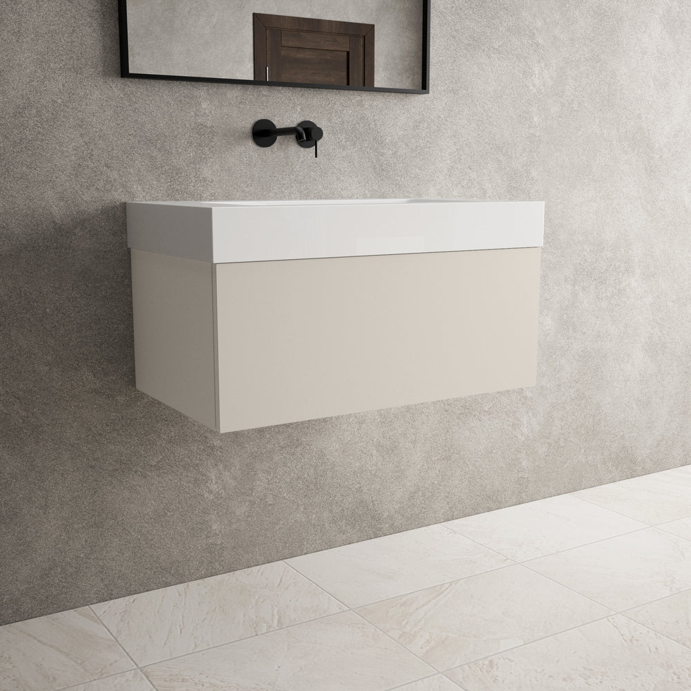 Raffinata One Drawer Vanity Unit With Beyondstone BLOC Basin - Matt Cashmere 800mm