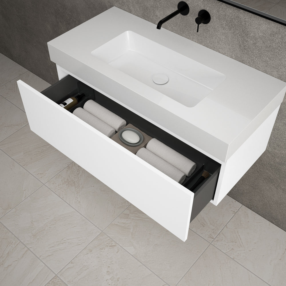 Raffinata One Drawer Vanity Unit With Beyondstone BLOC Basin - Matt White 1000mm