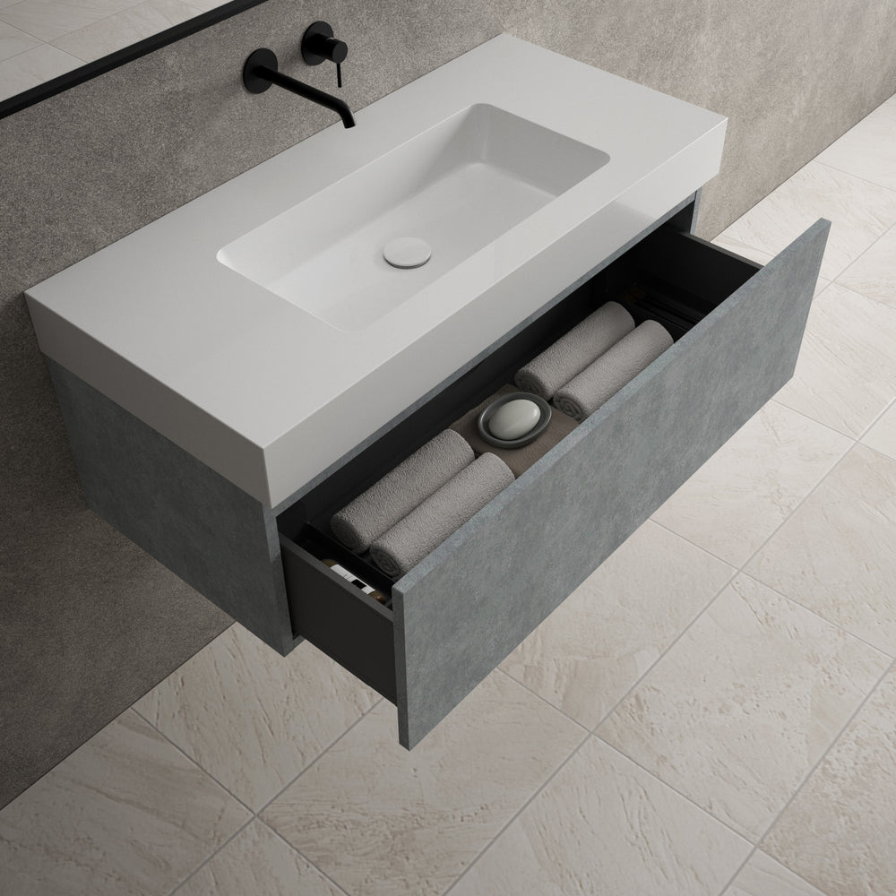 Raffinata One Drawer Vanity Unit With Beyondstone BLOC Basin - Light Concrete 1000mm