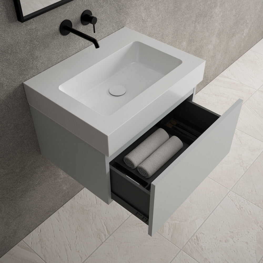 Raffinata One Drawer Vanity Unit  With Beyondstone BLOC Basin - Matt Dove 600mm