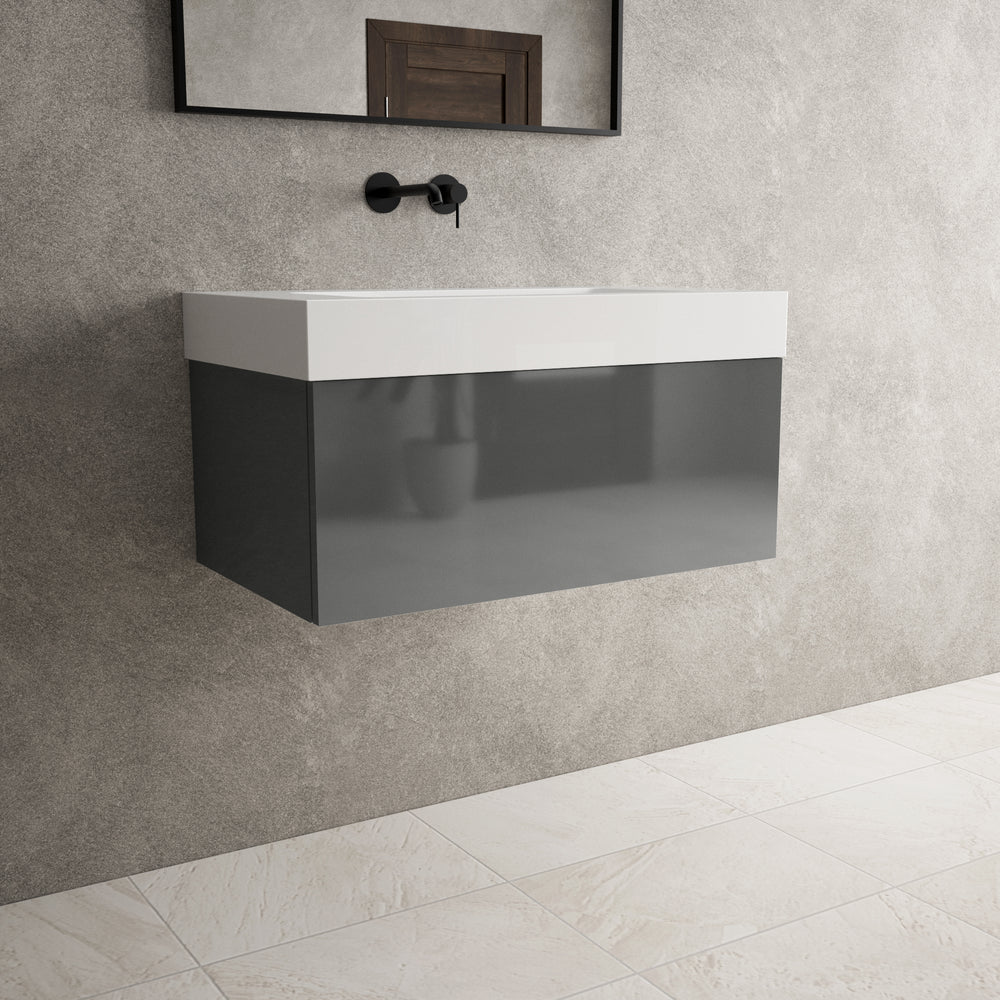 Raffinata One Drawer Vanity Unit With Beyondstone BLOC Basin - Gloss Dust 800mm
