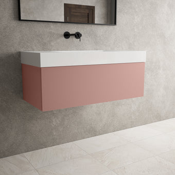 Raffinata One Drawer Vanity Unit With Beyondstone BLOC Basin - Matt Pink 1000mm