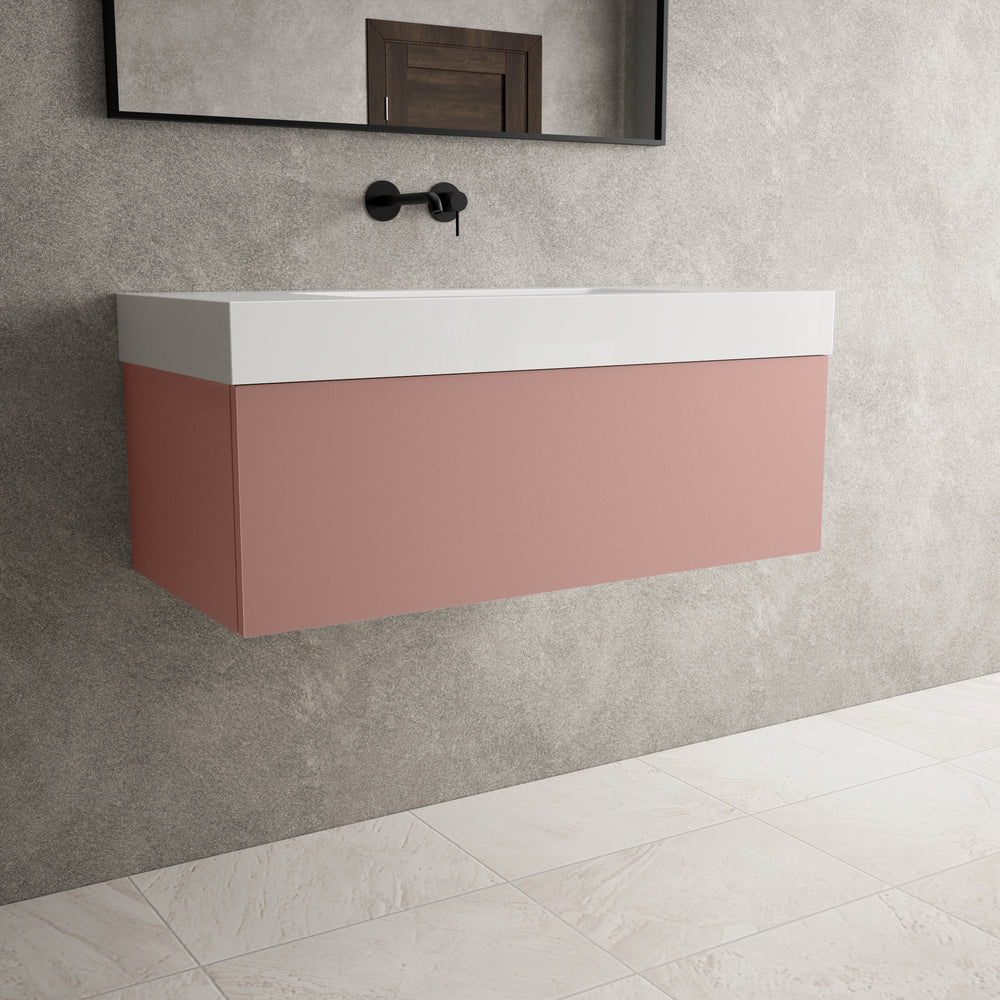 Raffinata One Drawer Vanity Unit With Beyondstone BLOC Basin - Matt Pink 1000mm