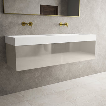 Raffinata Two Drawer Vanity Unit With Beyondstone BLOC Double Basin - Gloss Cashmere 1400mm