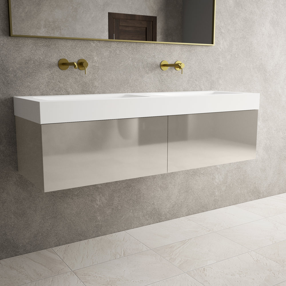 Raffinata Two Drawer Vanity Unit With Beyondstone BLOC Double Basin - Gloss Cashmere 1400mm