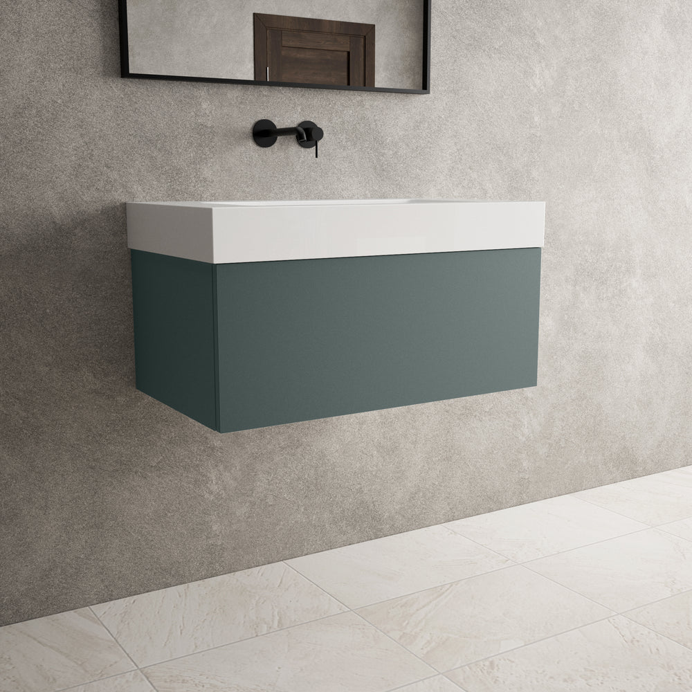 Raffinata One Drawer Vanity Unit With Beyondstone BLOC Basin - Matt Dark Green 800mm