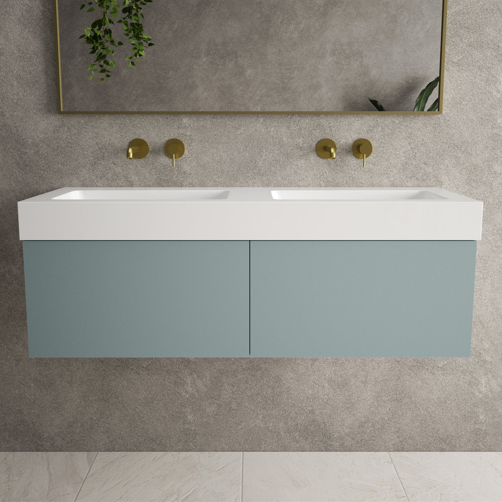 Raffinata Two Drawer Vanity Unit  With Beyondstone BLOC Double Basin - Matt Fjord 1200mm