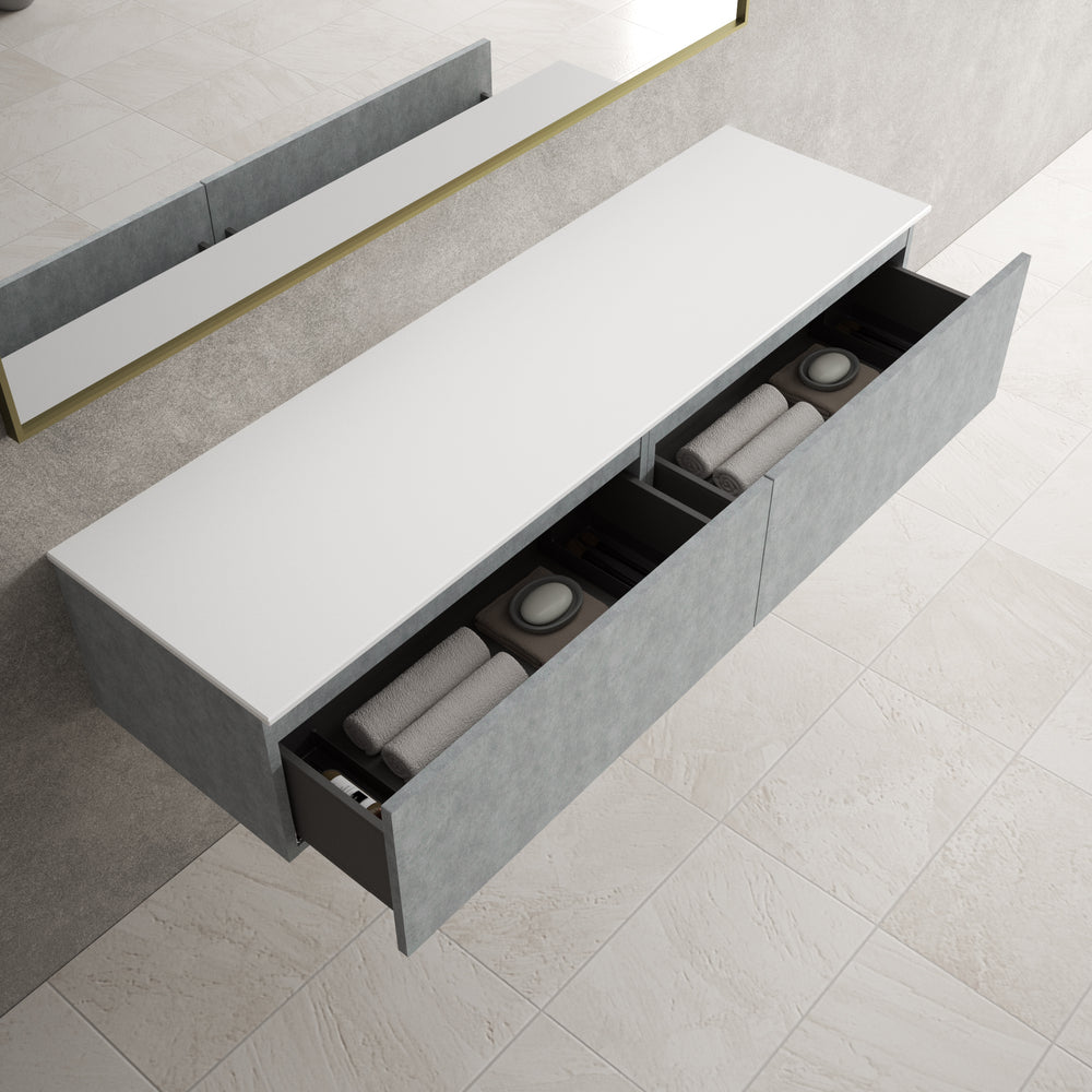 Raffinata Two Drawer Countertop Vanity Unit - Light Concrete 1600mm