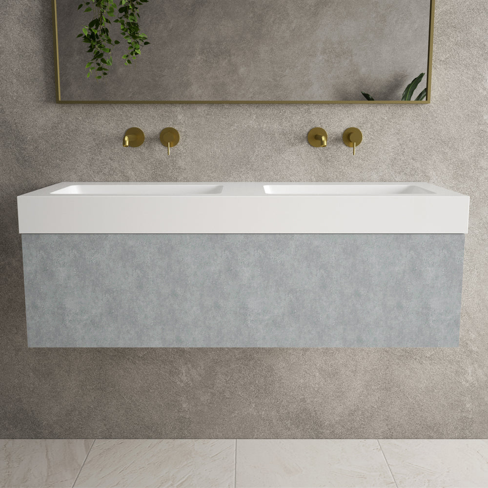 Raffinata One Drawer Vanity Unit With Beyondstone Double BLOC Basin - Light Concrete 1200mm image