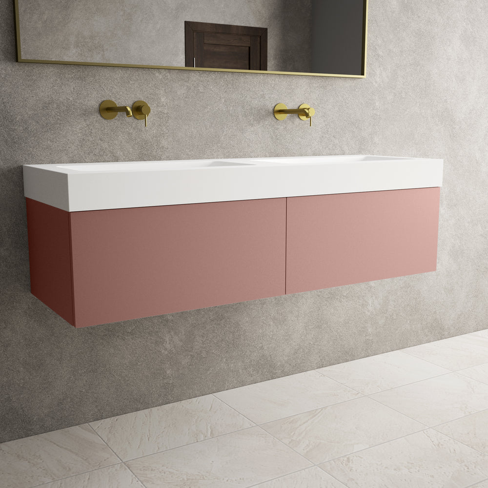 Raffinata Two Drawer Vanity Unit With Beyondstone BLOC Double Basin - Matt Pink 1400mm