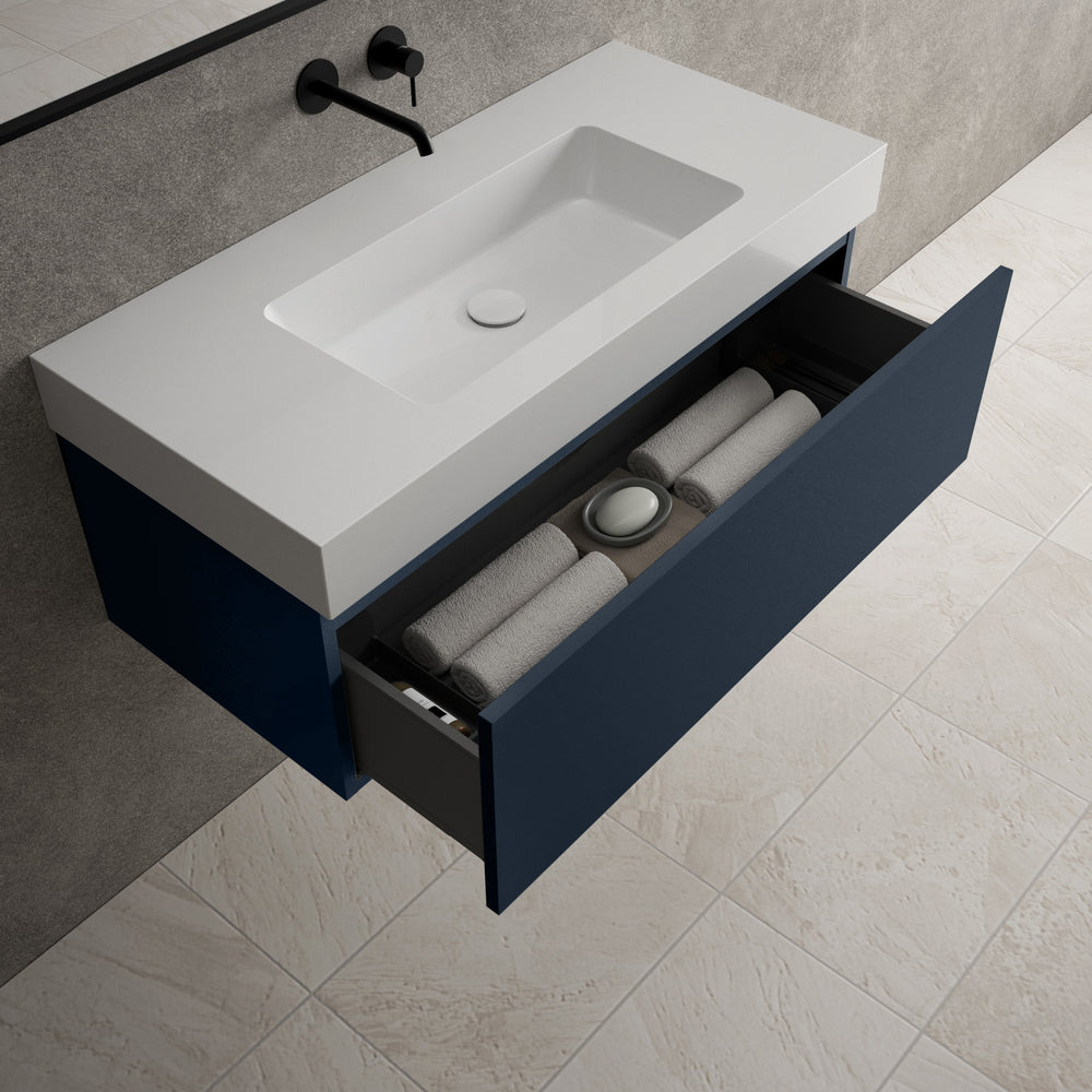 Raffinata One Drawer Vanity Unit With Beyondstone BLOC Basin - Matt Indigo 1000mm