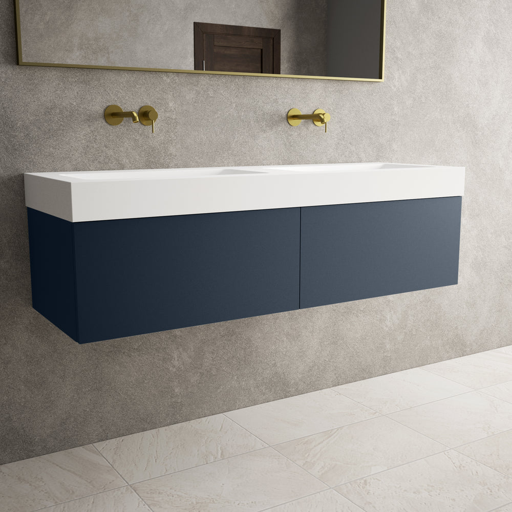 Raffinata Two Drawer Vanity Unit With Beyondstone BLOC Double Basin - Matt Indigo 1400mm