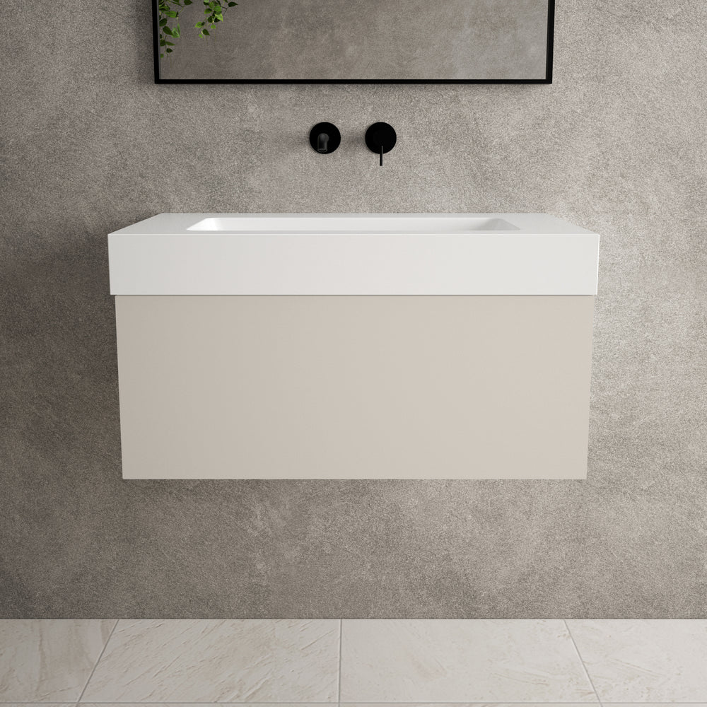 Raffinata One Drawer Vanity Unit With Beyondstone BLOC Basin - Matt Cashmere 800mm image