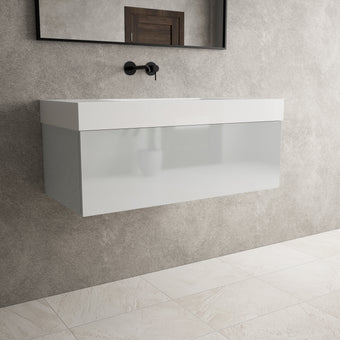 Raffinata One Drawer Vanity Unit With Beyondstone BLOC Basin - Gloss Dove 1000mm