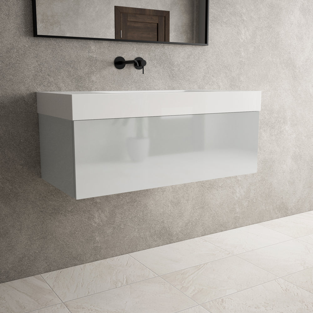 Raffinata One Drawer Vanity Unit With Beyondstone BLOC Basin - Gloss Dove 1000mm