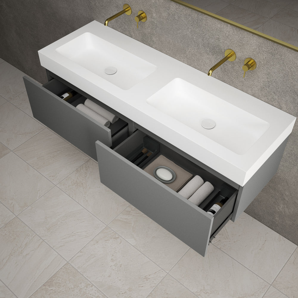Raffinata Two Drawer Vanity Unit With Beyondstone BLOC Double Basin - Matt Dust 1400mm