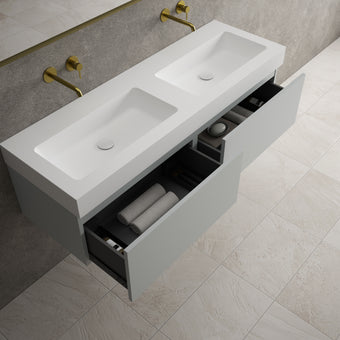Raffinata Two Drawer Vanity Unit With Beyondstone BLOC Double Basin - Matt Dove 1400mm