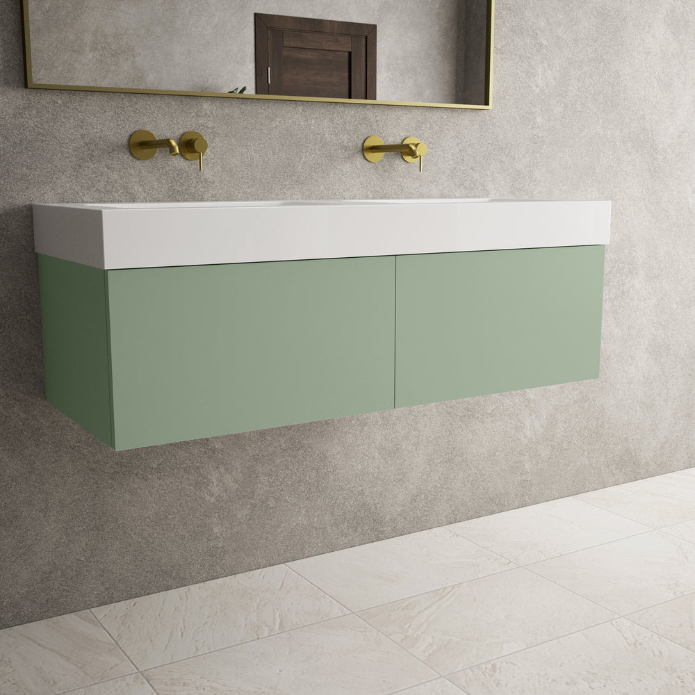 Raffinata Two Drawer Vanity Unit  With Beyondstone BLOC Double Basin - Matt Light Green 1200mm