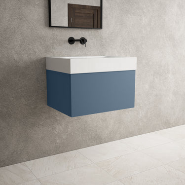 Raffinata One Drawer Vanity Unit  With Beyondstone BLOC Basin - Matt Navy 600mm