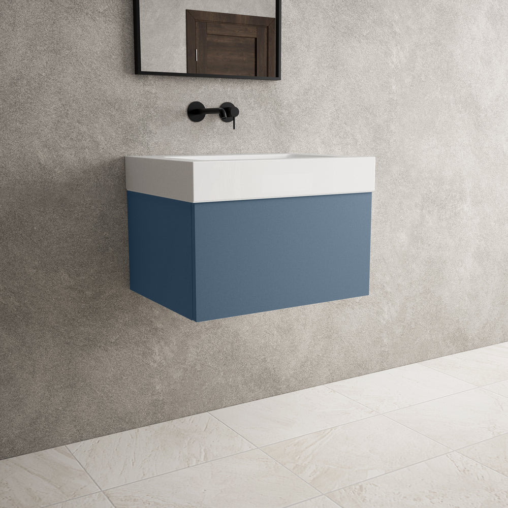 Raffinata One Drawer Vanity Unit  With Beyondstone BLOC Basin - Matt Navy 600mm