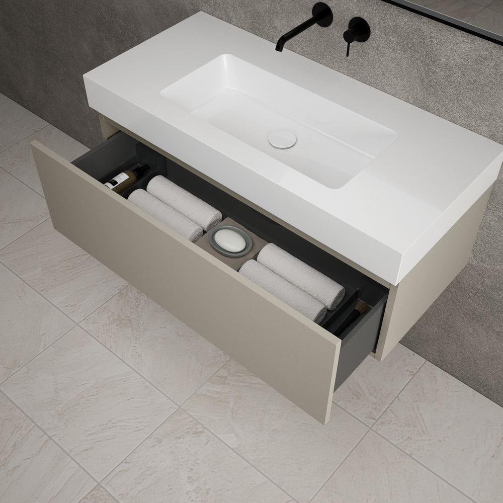 Raffinata One Drawer Vanity Unit With Beyondstone BLOC Basin - Matt Stone 1000mm