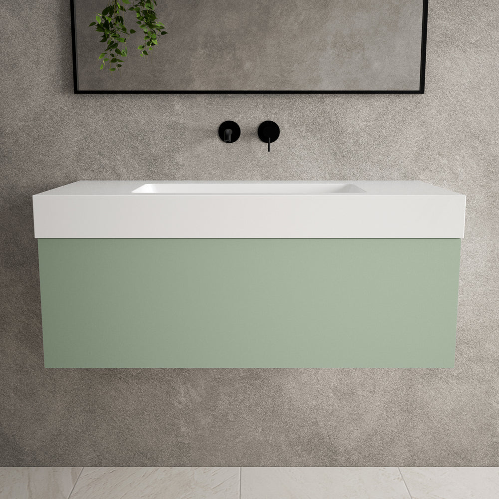 Raffinata One Drawer Vanity Unit With Beyondstone BLOC Basin - Matt Light Green 1000mm