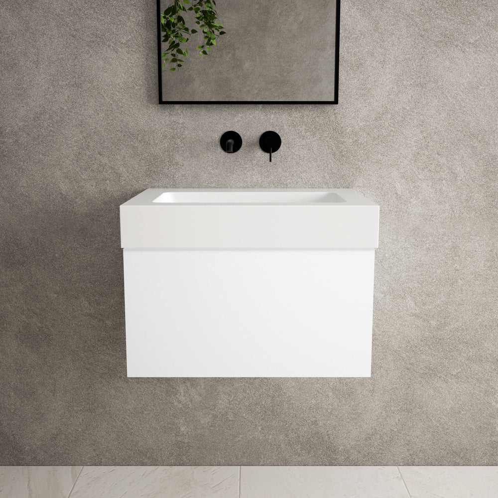 Raffinata One Drawer Vanity Unit  With Beyondstone BLOC Basin - Matt White 600mm