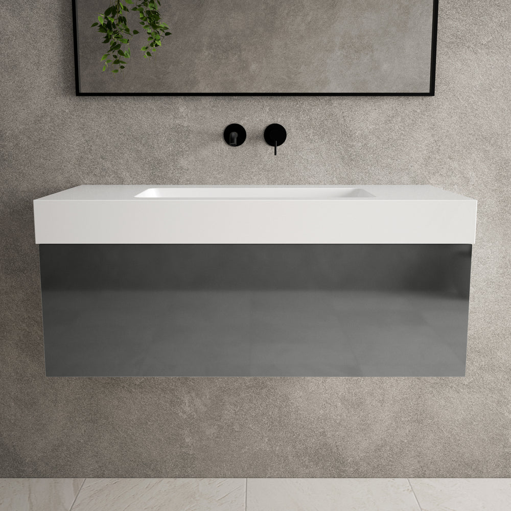 Raffinata One Drawer Vanity Unit With Beyondstone BLOC Basin - Gloss Dust 1000mm image