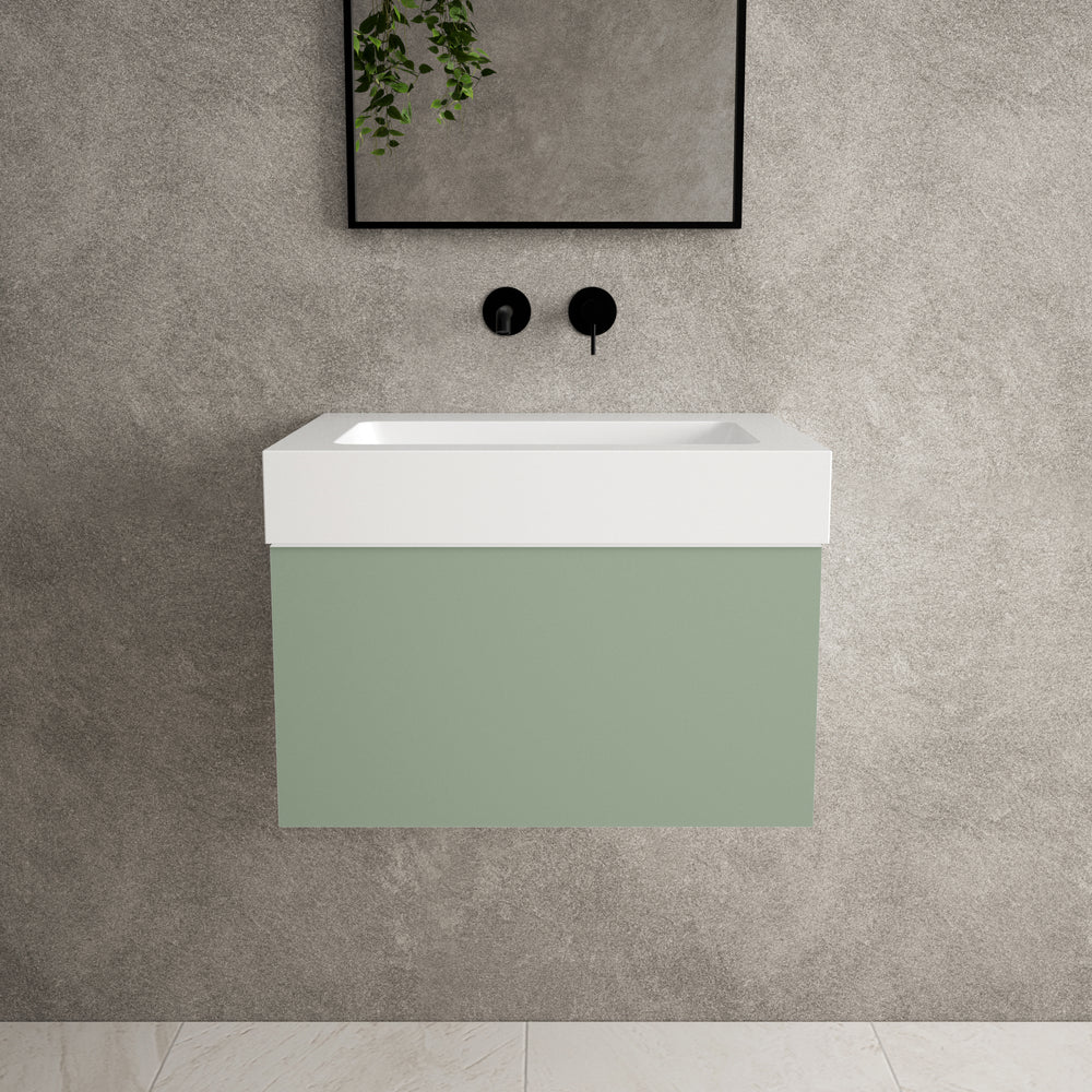 Raffinata One Drawer Vanity Unit  With Beyondstone BLOC Basin - Matt Light Green 600mm image