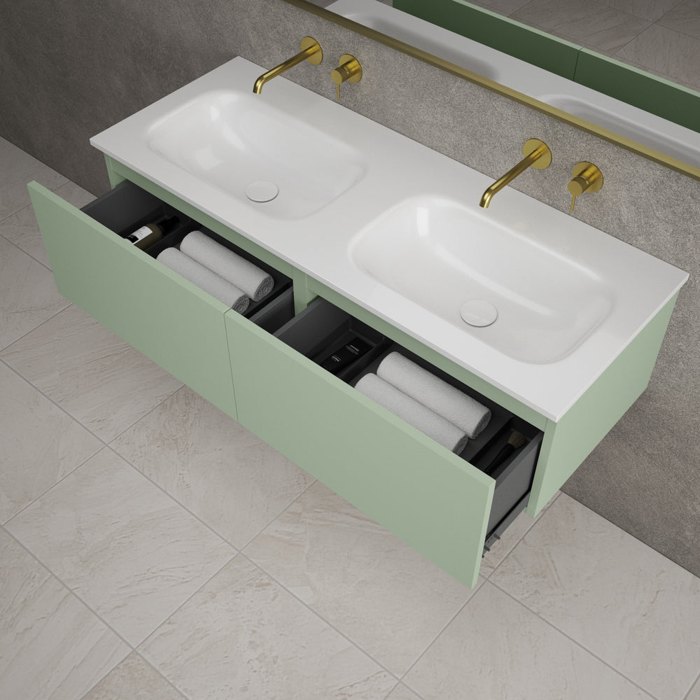 Raffinata Two Drawer Vanity Unit  With Beyondstone Double Basin - Matt Light Green 1200mm