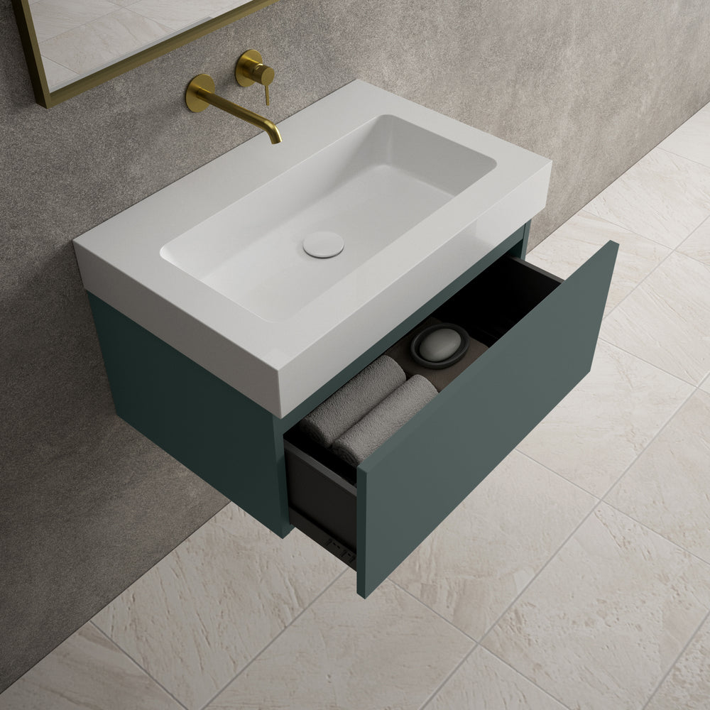 Raffinata One Drawer Vanity Unit  With Beyondstone BLOC Basin - Matt Dark Green 700mm
