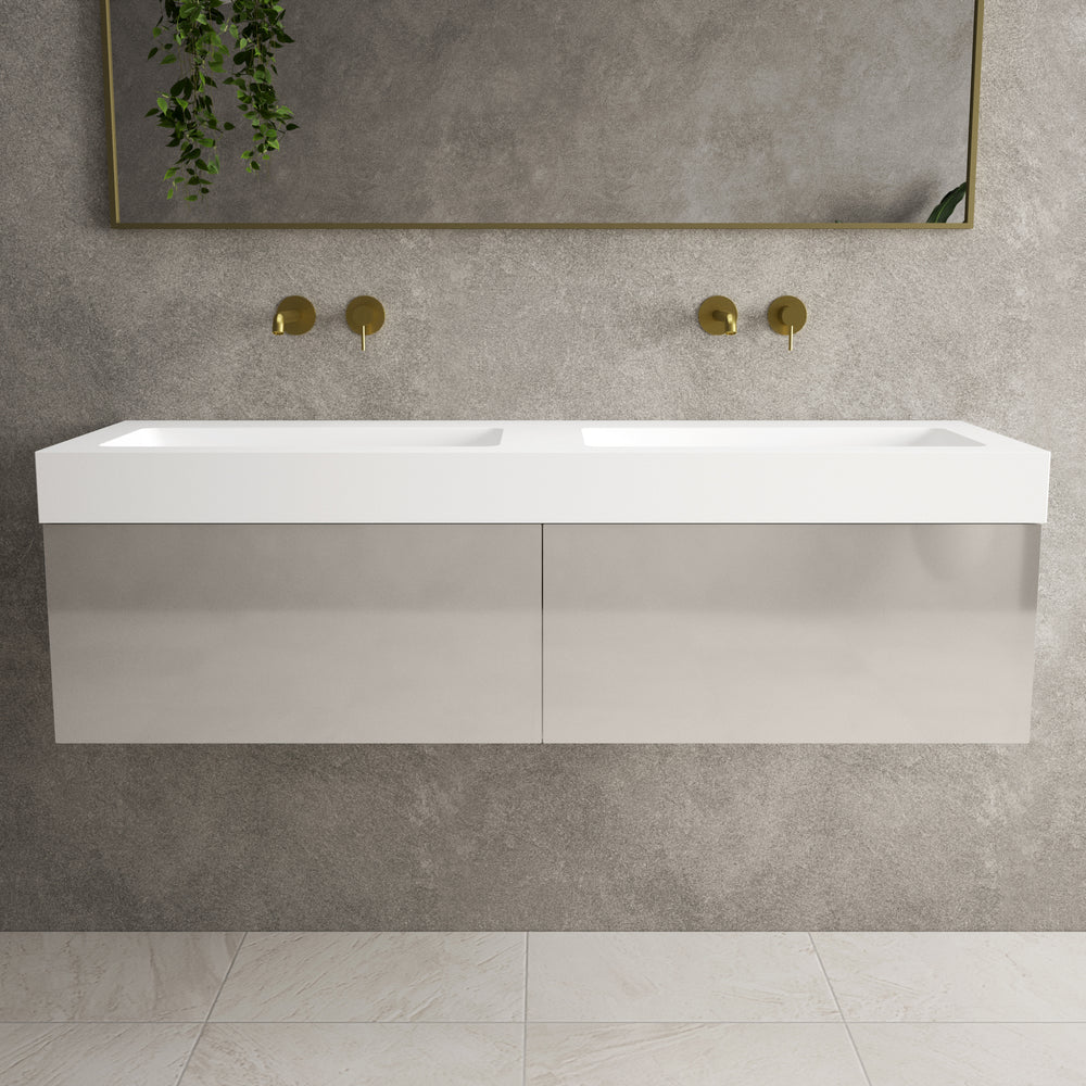 Raffinata Two Drawer Vanity Unit With Beyondstone BLOC Double Basin - Gloss Cashmere 1400mm