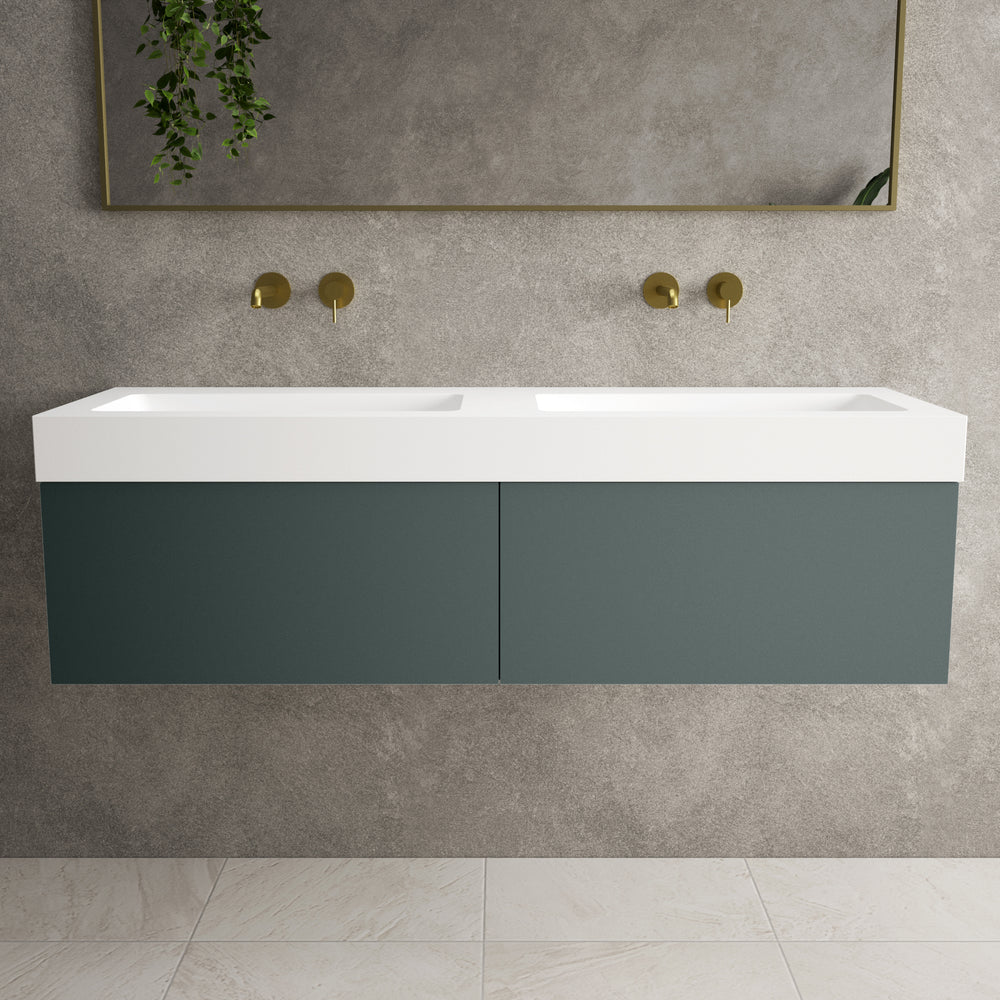 Raffinata Two Drawer Vanity Unit With Beyondstone BLOC Double Basin - Matt Dark Green 1400mm image