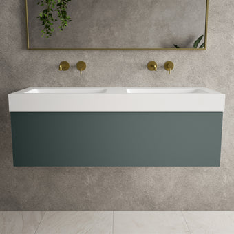 Raffinata One Drawer Vanity Unit With Beyondstone Double BLOC Basin - Matt Dark Green 1200mm