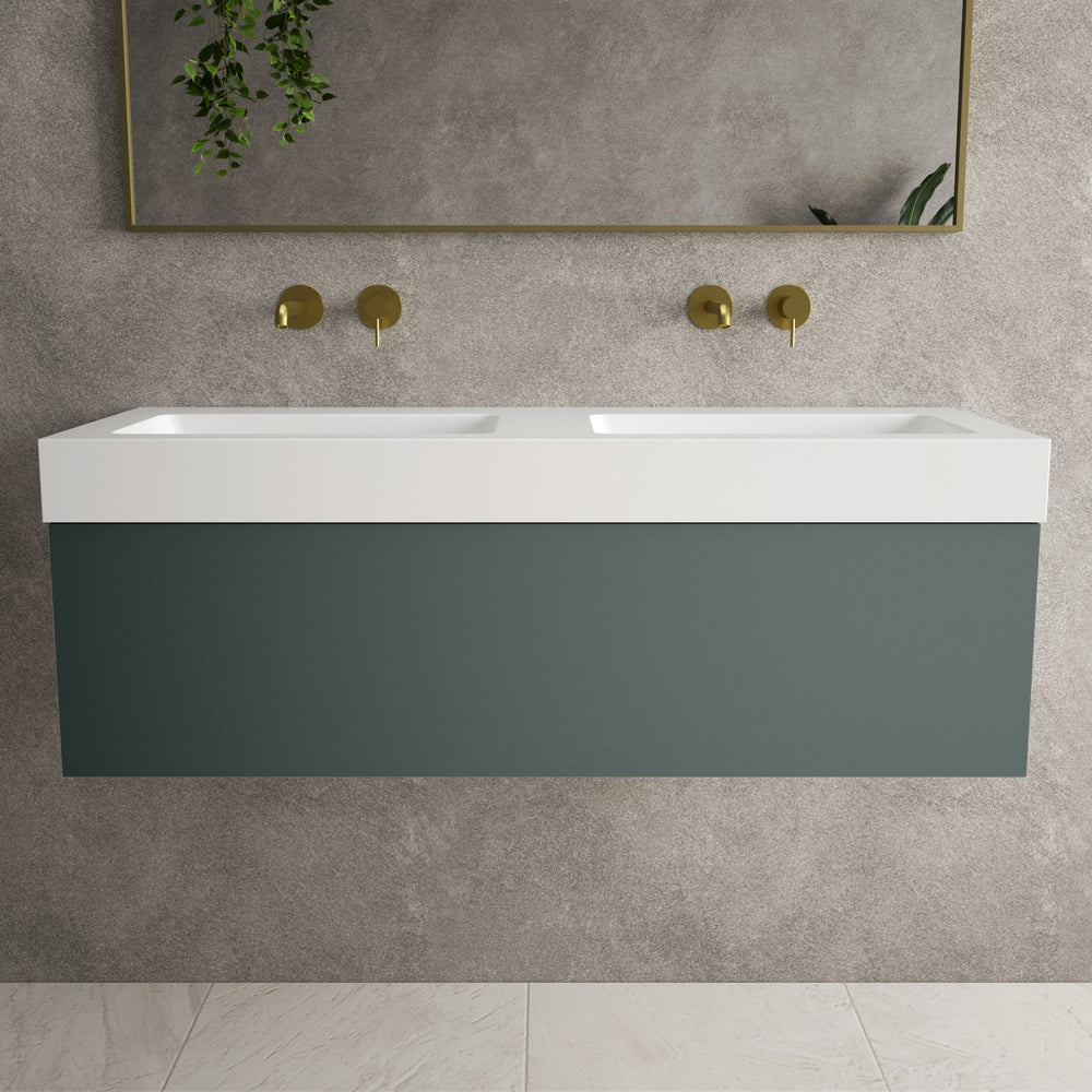 Raffinata One Drawer Vanity Unit With Beyondstone Double BLOC Basin - Matt Dark Green 1200mm