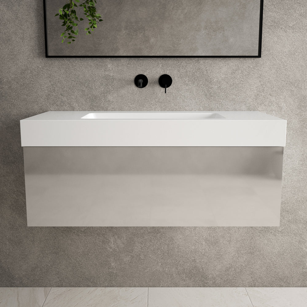 Raffinata One Drawer Vanity Unit With Beyondstone BLOC Basin - Gloss Cashmere 1000mm image