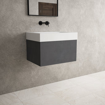 Raffinata One Drawer Vanity Unit With Beyondstone BLOC Basin - Dark Concrete 600mm