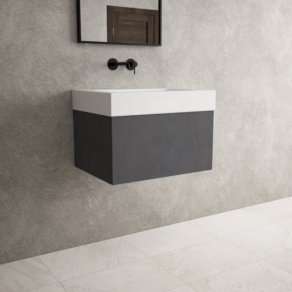 Raffinata One Drawer Vanity Unit With Beyondstone BLOC Basin - Dark Concrete 600mm